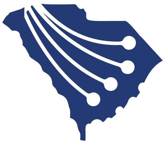 Blue South Carolina state outline with broadband lines